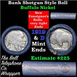 Buffalo Nickel Shotgun Roll in Old Bank Style  'Bell Telephone' Wrapper 1919 & d Mint Ends
