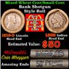 Image 1 : Mixed small cents 1c orig shotgun roll, 1916-d Wheat Cent, 1889 Indian Cent other end