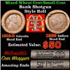 Image 1 : Mixed small cents 1c orig shotgun roll, 1918-d Wheat Cent, 1889 Indian Cent other end