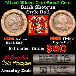 Mixed small cents 1c orig shotgun roll,1858 Flying Eagle Cent,1894 Indian Cent other end