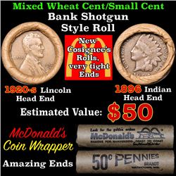 Mixed small cents 1c orig shotgun roll, 1920-s Wheat Cent, 1896 Indian Cent other end