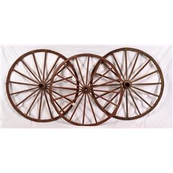 Three Painted Red Wagon Wheels