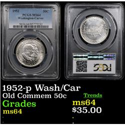 PCGS 1952-p Wash/Car Old Commem Half Dollar 50c Graded ms64 By PCGS
