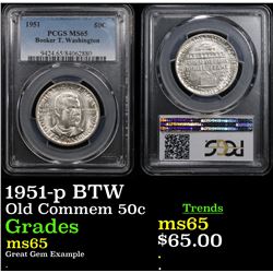PCGS 1951-p BTW Old Commem Half Dollar 50c Graded ms65 By PCGS