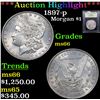 Image 1 : ***Auction Highlight*** 1897-p Morgan Dollar $1 Graded GEM+ Unc By USCG (fc)