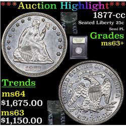 ***Auction Highlight*** 1877-cc Seated Liberty Quarter 25c Graded Select+ Unc By USCG (fc)