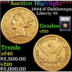***Auction Highlight*** 1844-d dahlonega Gold Liberty Half Eagle $5 Graded vf+ By USCG (fc)