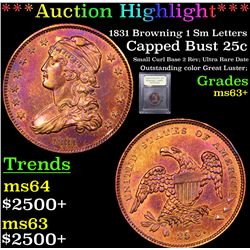 ***Auction Highlight*** 1831 Browning 1 Small Letters Capped Bust Quarter 25c Graded Select+ Unc By 