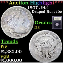 ***Auction Highlight*** 1807 JR-1 Draped Bust Dime 10c Graded f, fine By USCG (fc)