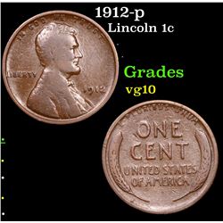 1912-p Lincoln Cent 1c Grades vg+