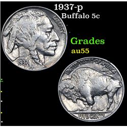 1937-p Buffalo Nickel 5c Grades Choice AU
