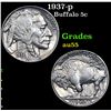 Image 1 : 1937-p Buffalo Nickel 5c Grades Choice AU
