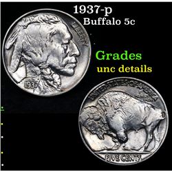 1937-p Buffalo Nickel 5c Grades Unc Details