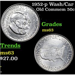 1952-p Wash/Car Old Commem Half Dollar 50c Grades Select Unc