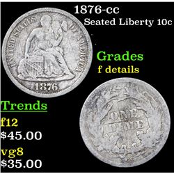 1876-cc Seated Liberty Dime 10c Grades f details