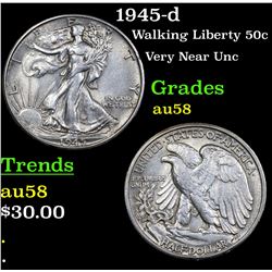 1945-d Walking Liberty Half Dollar 50c Grades Choice AU/BU Slider
