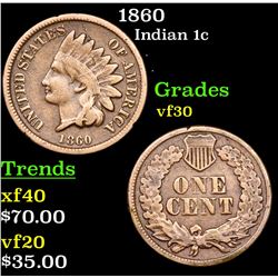 1860 Indian Cent 1c Grades vf++