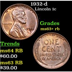 1932-d Lincoln Cent 1c Grades Select+ Unc RB