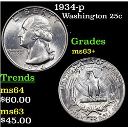 1934-p Washington Quarter 25c Grades Select+ Unc