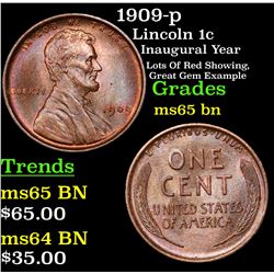 1909-p Lincoln Cent 1c Grades GEM Unc BN