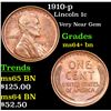 Image 1 : 1910-p Lincoln Cent 1c Grades Choice+ Unc BN