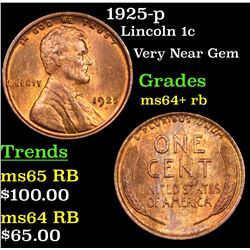 1925-p Lincoln Cent 1c Grades Choice+ Unc RB