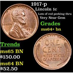 1917-p Lincoln Cent 1c Grades Choice+ Unc BN