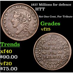 1837 Millions for defence Hard Times Token 1c Grades vf+