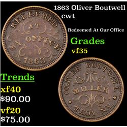 1863 Oliver Boutwell Civil War Token 1c Grades vf++