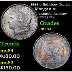 1884-p Rainbow Toned Morgan Dollar $1 Grades Choice Unc