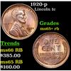 Image 1 : 1920-p Lincoln Cent 1c Grades Gem+ Unc RB