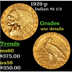 1929-p Gold Indian Quarter Eagle $2 1/2 Grades Unc Details