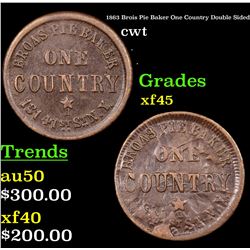 1863 Brois Pie Baker One Country Double Sided Civil War Token 1c Grades xf+