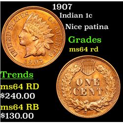 1907 Indian Cent 1c Grades Choice Unc RD