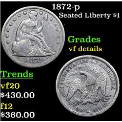 1872-p Seated Liberty Dollar $1 Grades vf details