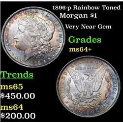 1896-p Rainbow Toned Morgan Dollar $1 Grades Choice+ Unc