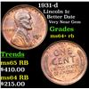 Image 1 : 1931-d Lincoln Cent 1c Grades Choice+ Unc RB