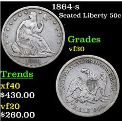 1864-s Seated Half Dollar 50c Grades vf++
