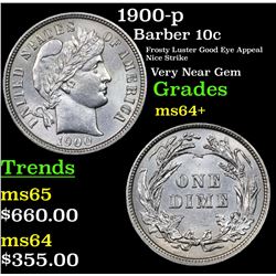 1900-p Barber Dime 10c Grades Choice+ Unc