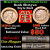 Image 1 : Mixed small cents 1c orig shotgun roll, 1919-d Wheat Cent, 1888 Indian Cent other end