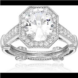 Sterling Silver mm Oval Fancy Cathedral Engagement Ring