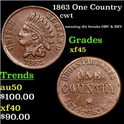 1863 One Country Civil War Token 1c Grades xf+