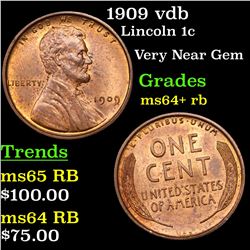 1909 vdb Lincoln Cent 1c Grades Choice+ Unc RB