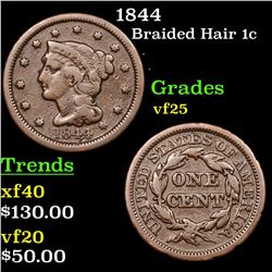 1844 Braided Hair Large Cent 1c Grades vf+