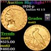 Image 1 : ***Auction Highlight*** 1926-p Gold Indian Quarter Eagle $2 1/2 Graded Select Unc By USCG (fc)