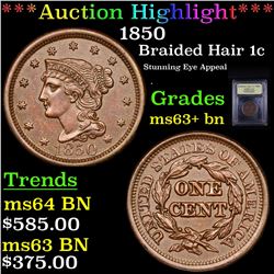***Auction Highlight*** 1850 Braided Hair Large Cent 1c Graded Select+ Unc BN By USCG (fc)