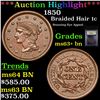 Image 1 : ***Auction Highlight*** 1850 Braided Hair Large Cent 1c Graded Select+ Unc BN By USCG (fc)