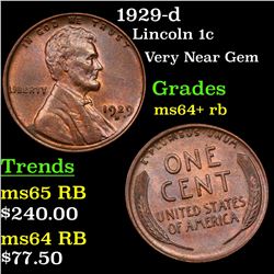 1929-d Lincoln Cent 1c Grades Choice+ Unc RB