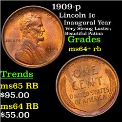 1909-p Lincoln Cent 1c Grades Choice+ Unc RB