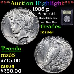 ***Auction Highlight*** 1935-p Peace Dollar $1 Graded Choice+ Unc By USCG (fc)